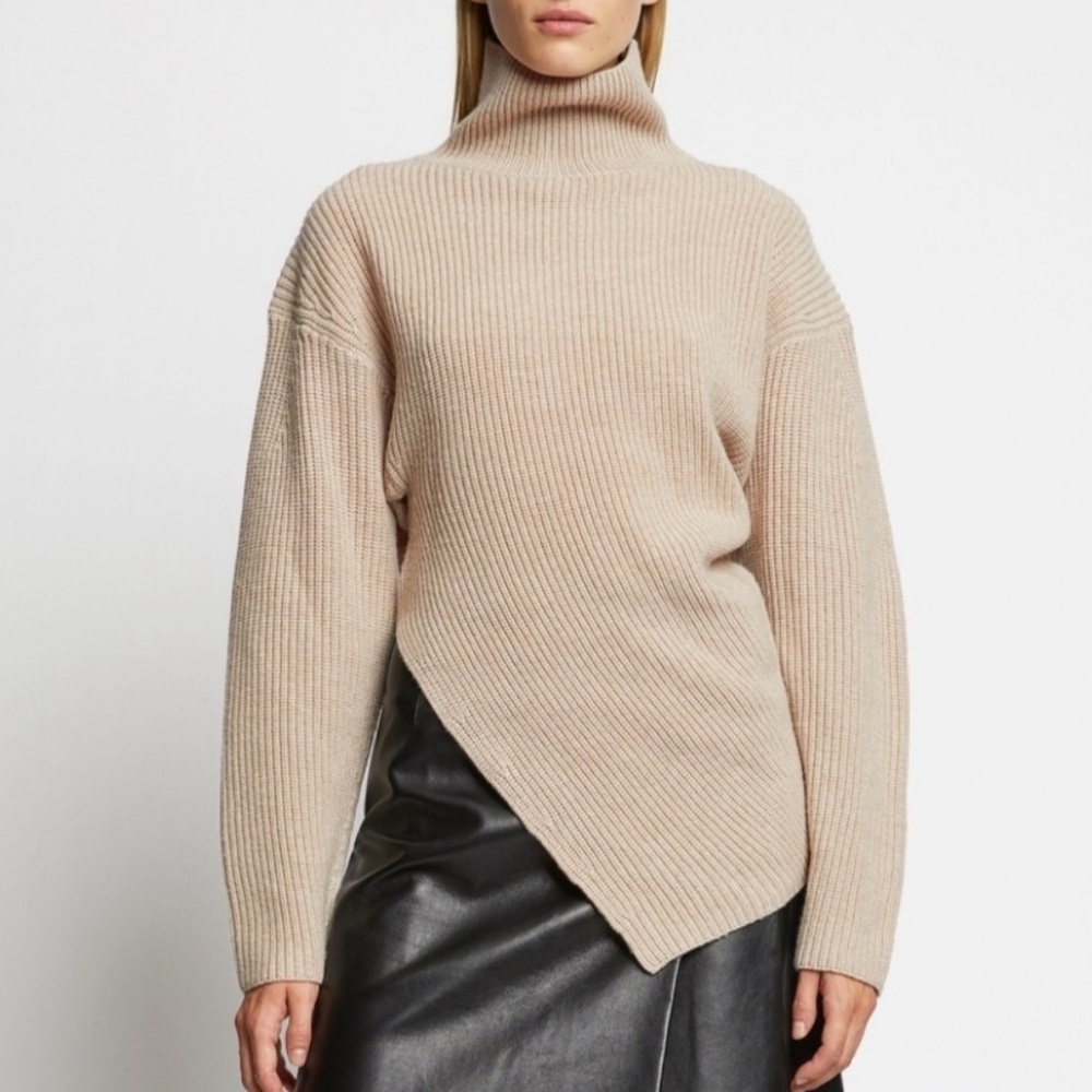 Proenza Schouler Neutral Turtleneck Asymmetrical Hem Sweater Size Small